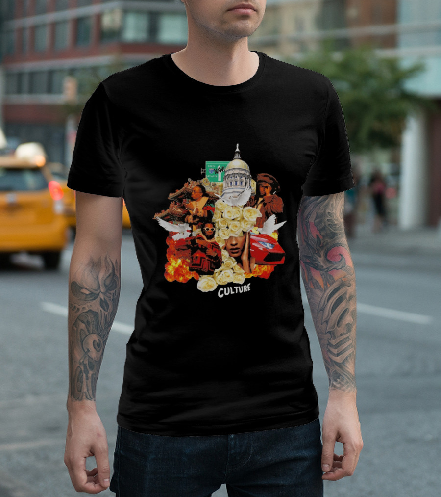 Bravado Migos Culture Album Cover Atlanta Capitol Roses Collage T-Shirt