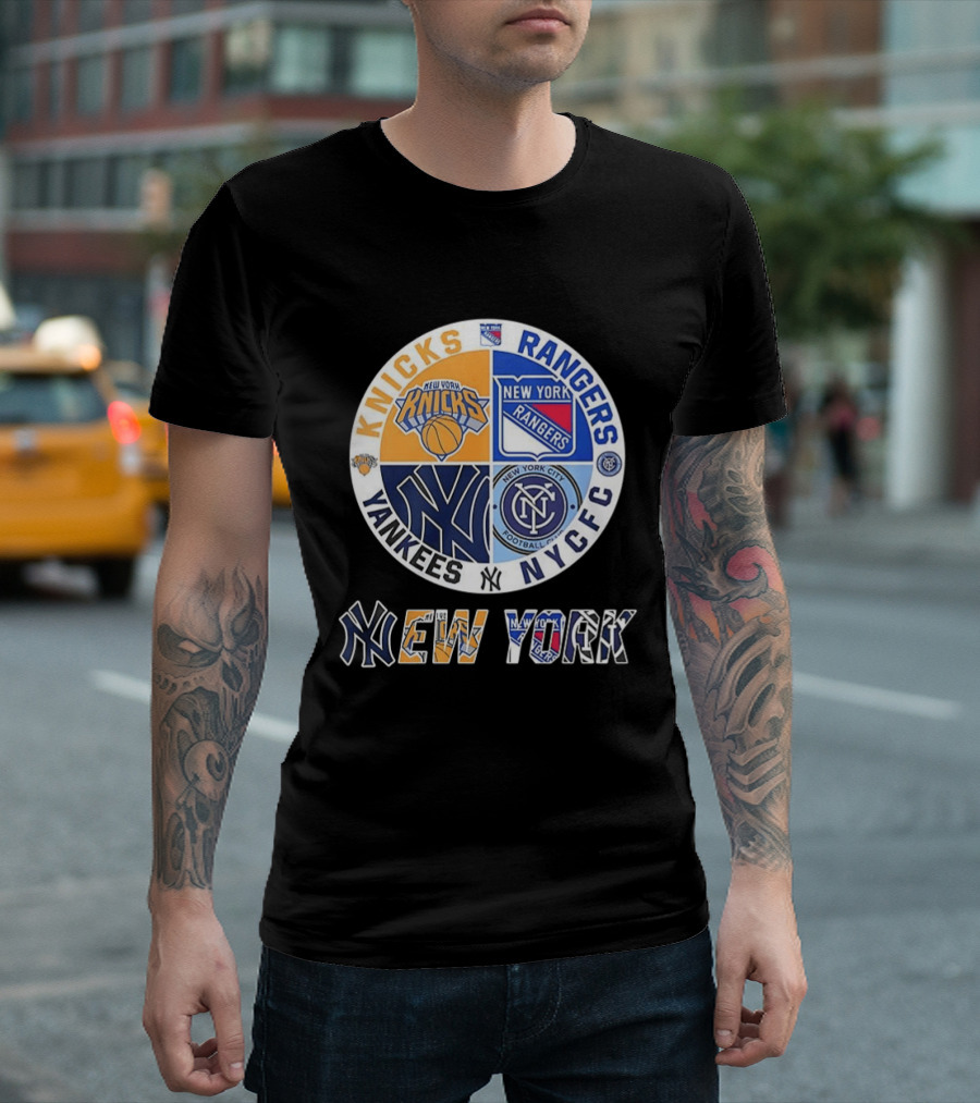 New York Knicks Rangers Yankees NYCFC Sports Teams Mashup T-Shirt