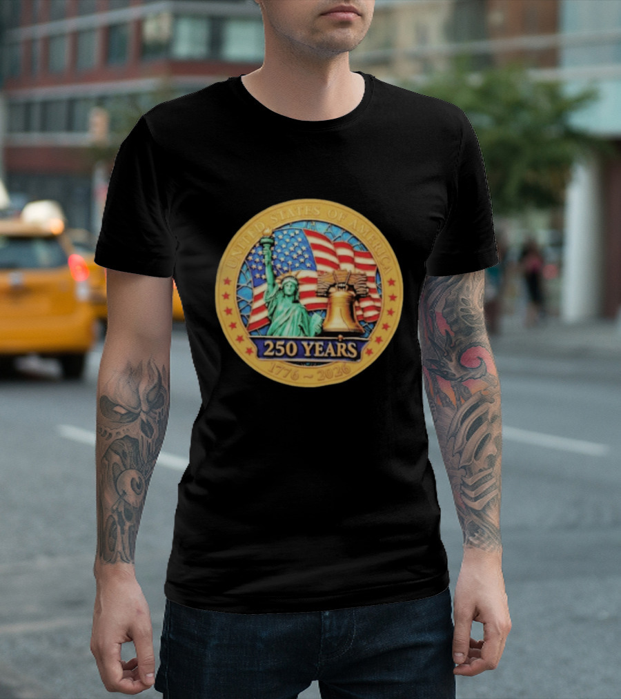 United States Of America 250 Years 1776 2026 Liberty Bell And Statue Of Liberty Celebration T-Shirt