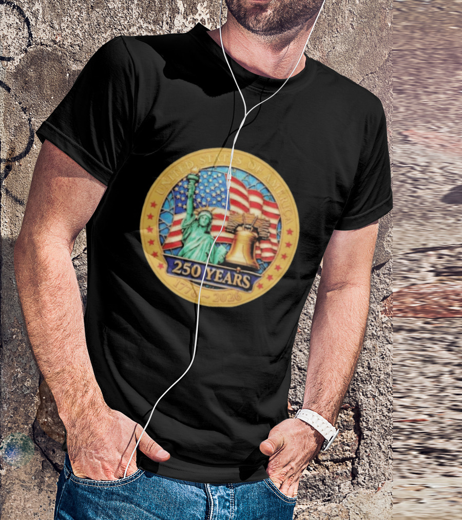 United States Of America 250 Years 1776 2026 Liberty Bell And Statue Of Liberty Celebration T-Shirt