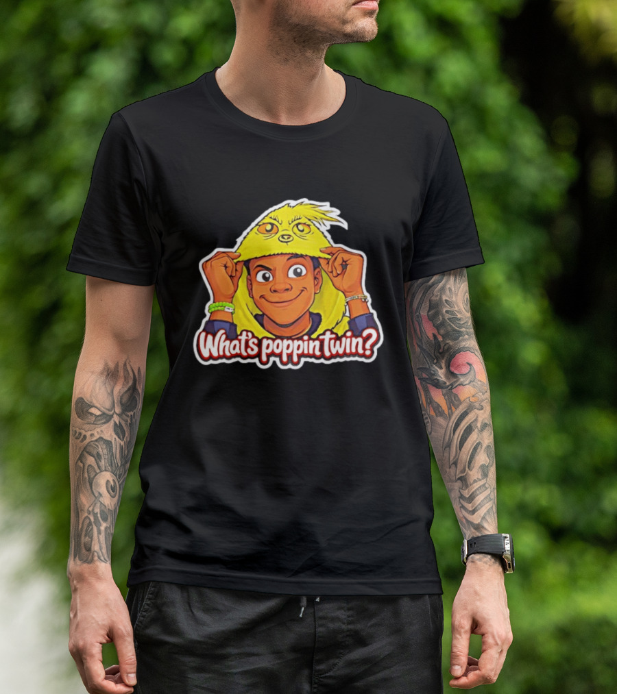What's Poppin Twin Cartoon Kid In Yellow Hood T-Shirt