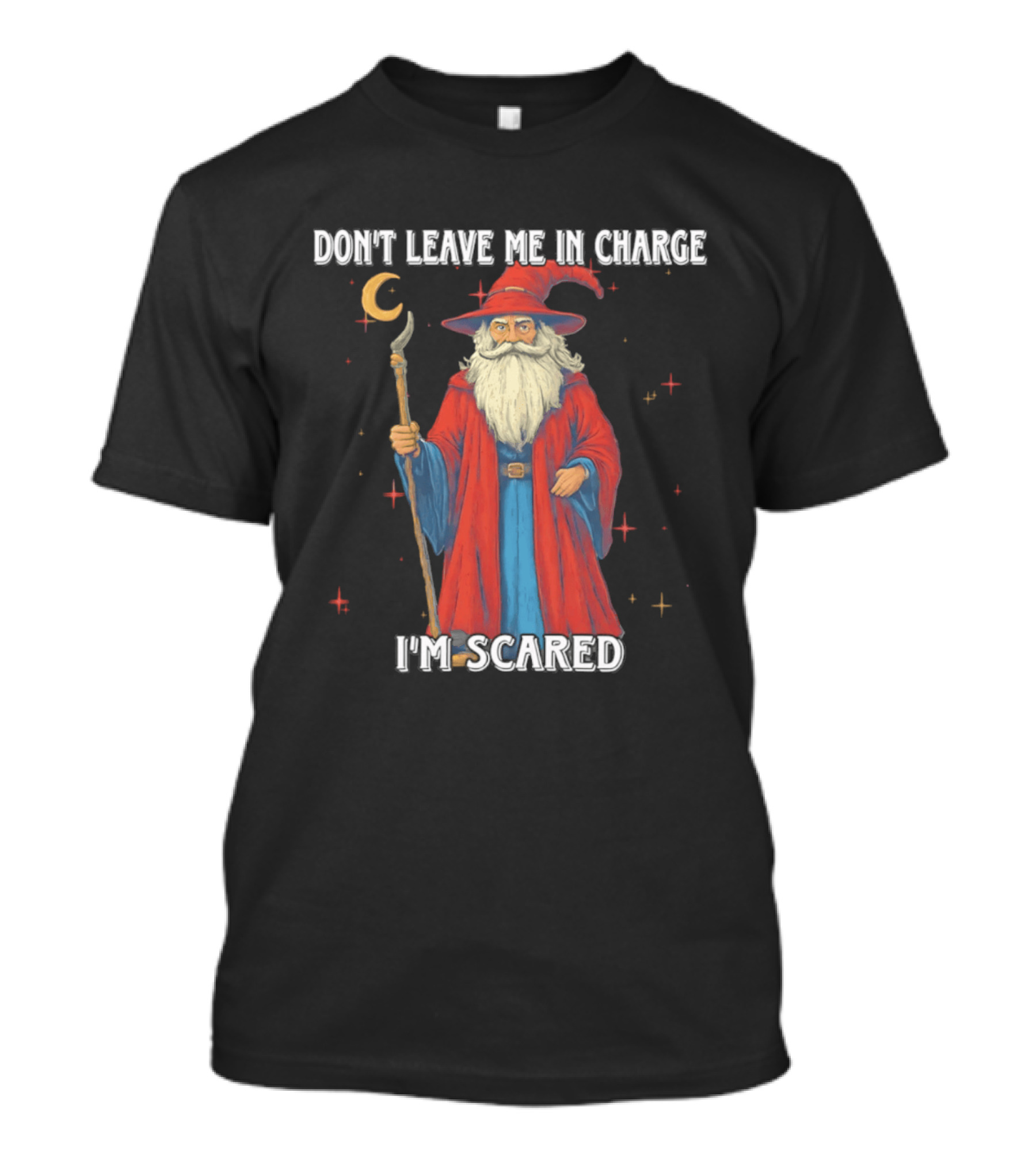 Don't Leave Me In Charge I'm Scared Wizard Staff Red Cloak T-Shirt