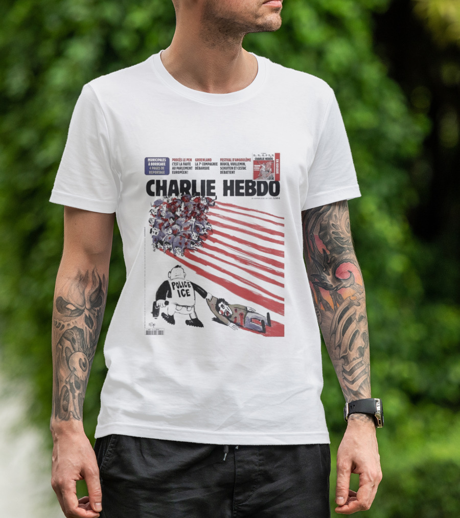 Charlie Hebdo ICE Officer With Flag And Migrant Scene T-Shirt