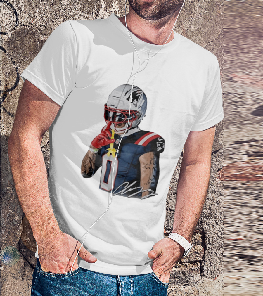 Christian Gonzalez Patriots Number Zero Shh Gesture Helmet Tattoo Football T-Shirt