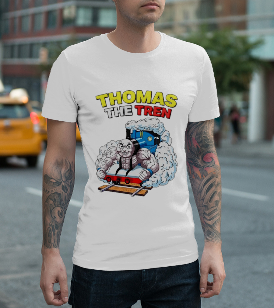 THOMAS THE TREN Cartoon Muscular Engine Puffing Steam T-Shirt