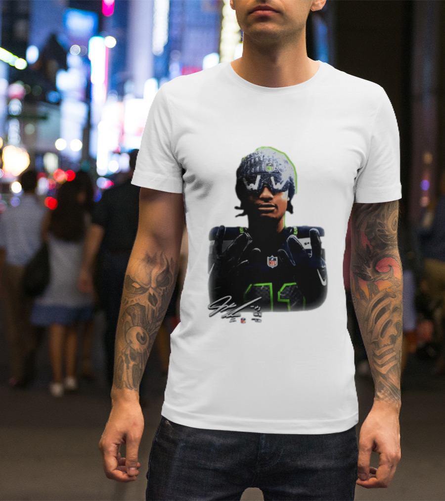 Jaxon Smith Njigba Seattle Seahawks Beanie Bling WW Sunglasses NFL Player Signature T-Shirt