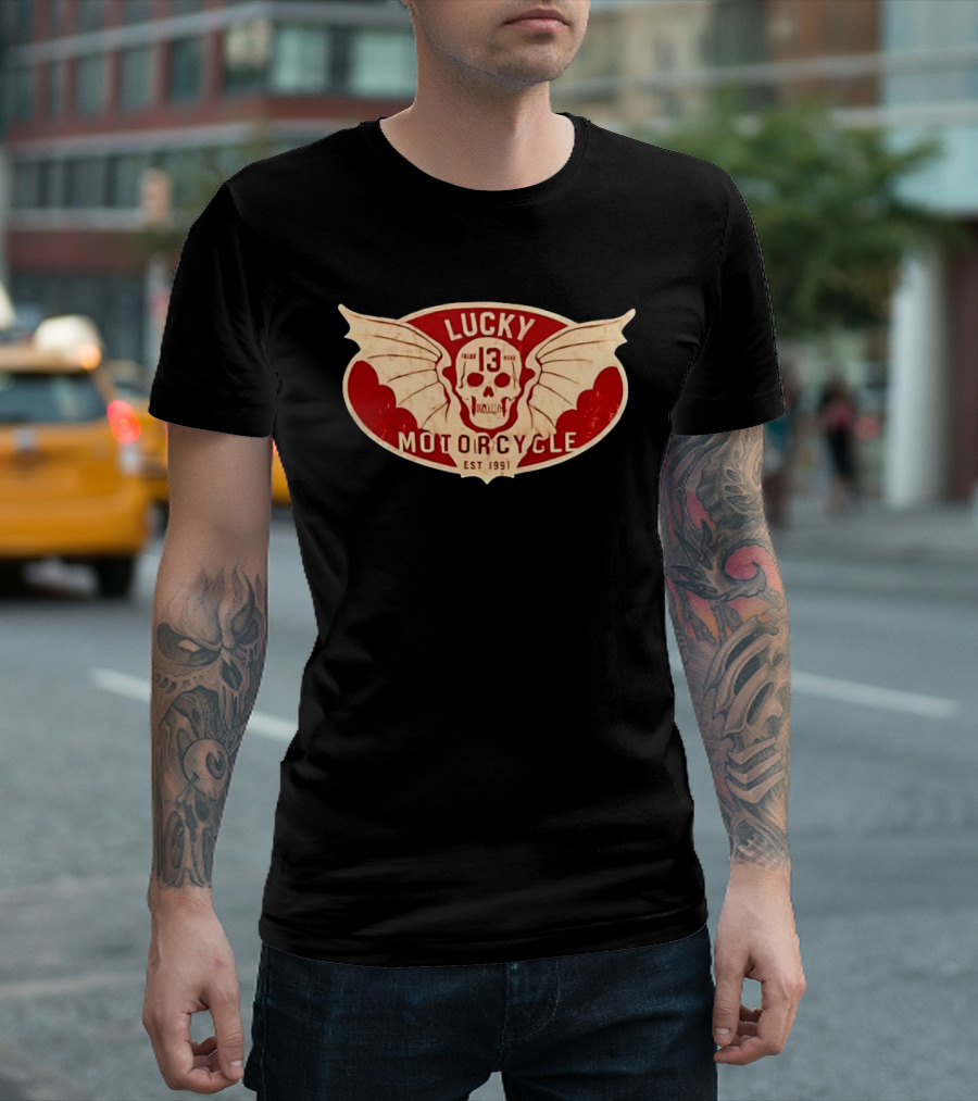 Lucky 13 Motorcycle Winged Skull Est 1991 T-Shirt