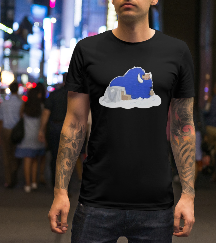 Fredrick The Bison Cozy Blue Fluffy Character By Tom Grossi T-Shirt