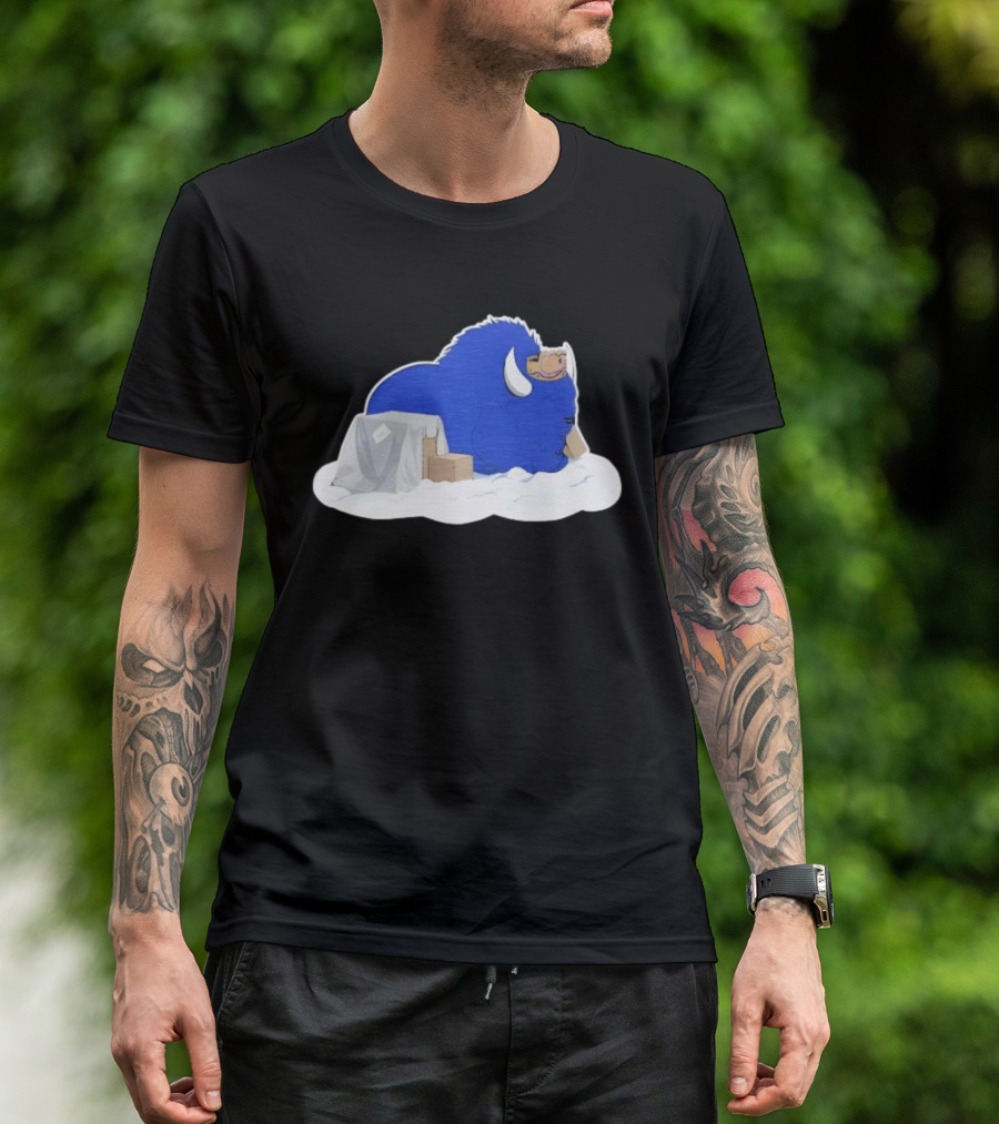 Fredrick The Bison Cozy Blue Fluffy Character By Tom Grossi T-Shirt