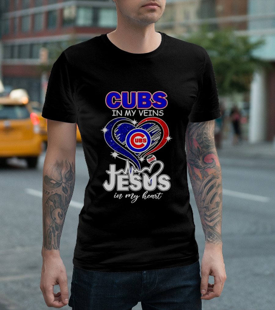 Cubs In My Veins Jesus In My Heart Chicago Baseball Team Faithful T-Shirt