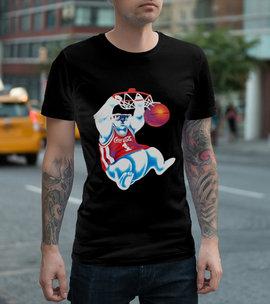 Coca Cola Polar Bear Basketball Dunk Red Jersey T-Shirt