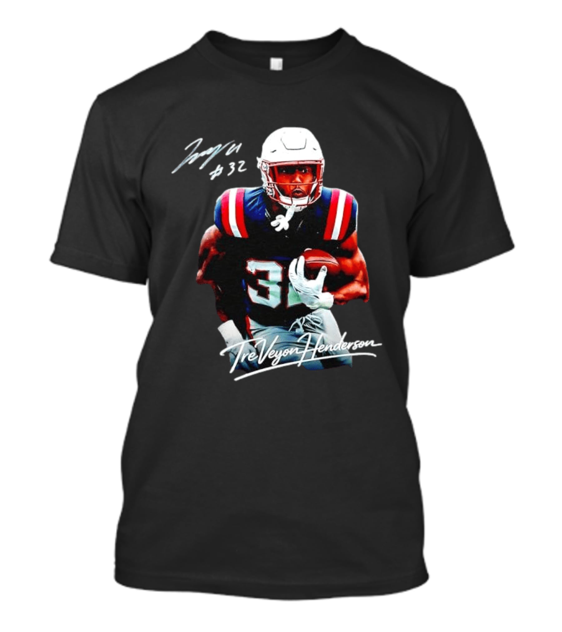 TreVeyon Henderson Autograph Edition New England Patriots 32 Football T-Shirt