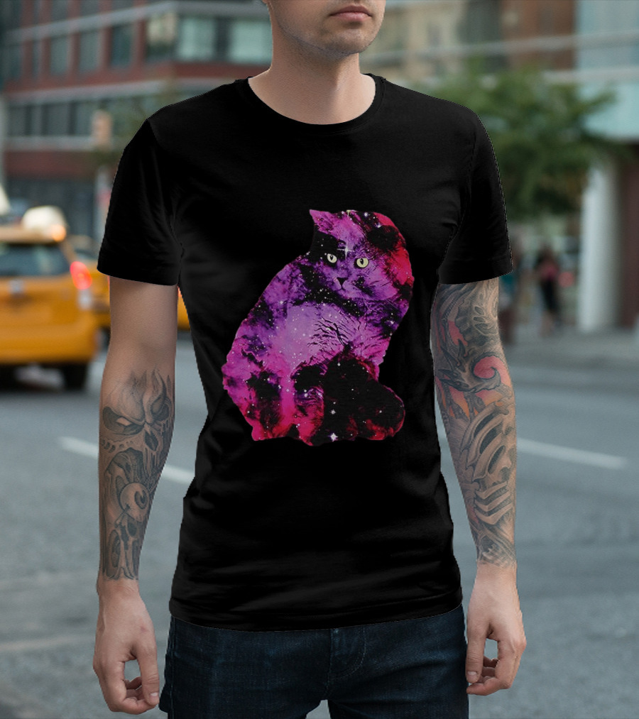 Galaxy Cat Joey Rooney Purple Nebula Cosmic T-Shirt