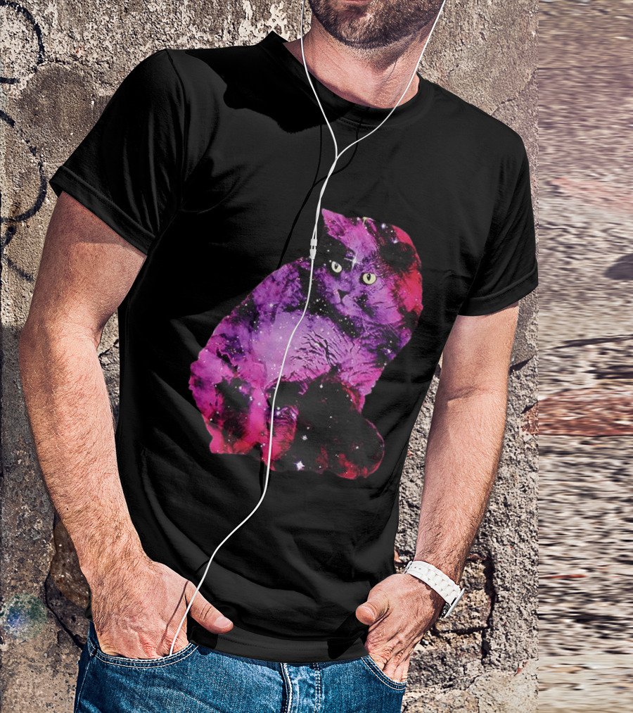Galaxy Cat Joey Rooney Purple Nebula Cosmic T-Shirt