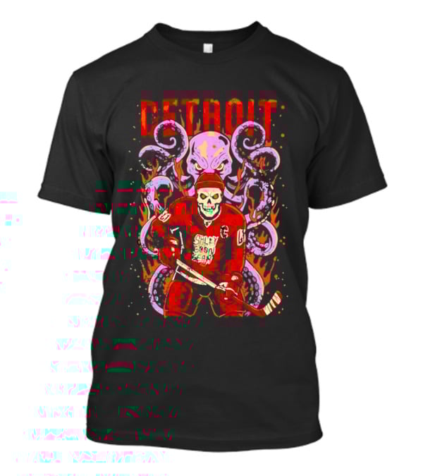 Detroit Salty Goon Skeleton Hockey Giant Octopus T-Shirt