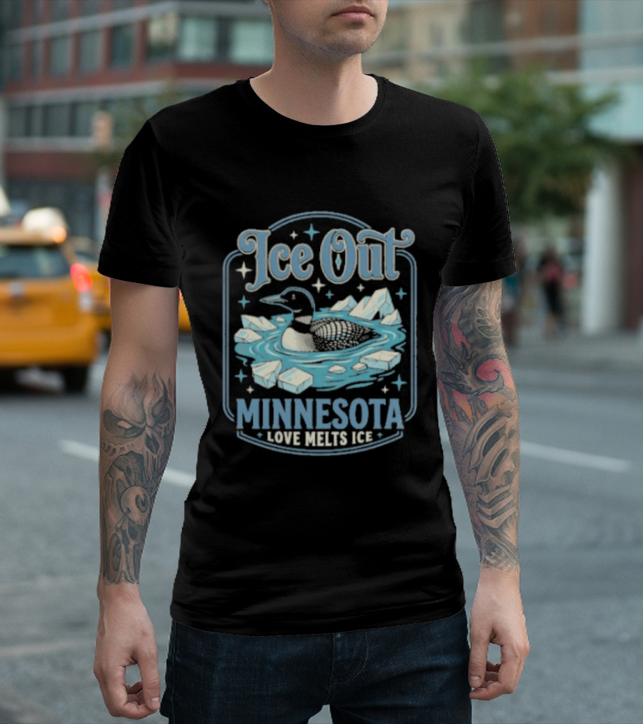 Loon Ice Out Minnesota Love Melts ICE Lake Water Bird T-Shirt