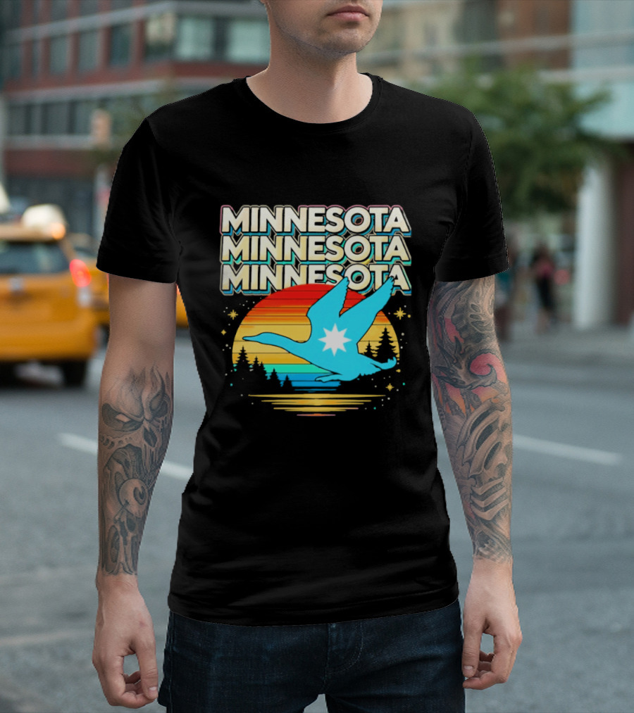 MINNESOTA Resistance 2026 Goose Sunset Forest Scene T-Shirt