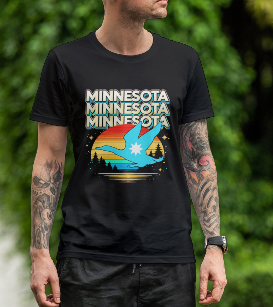 MINNESOTA Resistance 2026 Goose Sunset Forest Scene T-Shirt