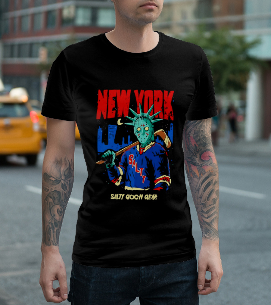 New York Salty Goon Liberty Mask Hockey Player Salty Goon Gear T-Shirt