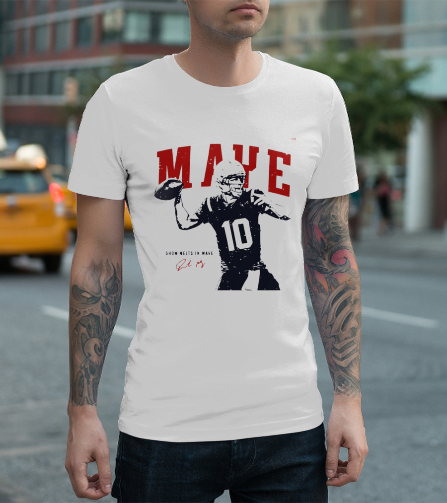 Drake Maye 10 New England Patriots Snow Melts In Wave T-Shirt