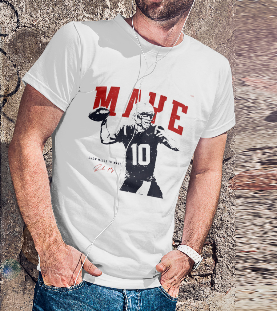 Drake Maye 10 New England Patriots Snow Melts In Wave T-Shirt