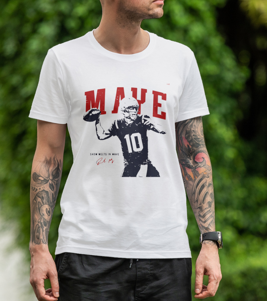 Drake Maye 10 New England Patriots Snow Melts In Wave T-Shirt