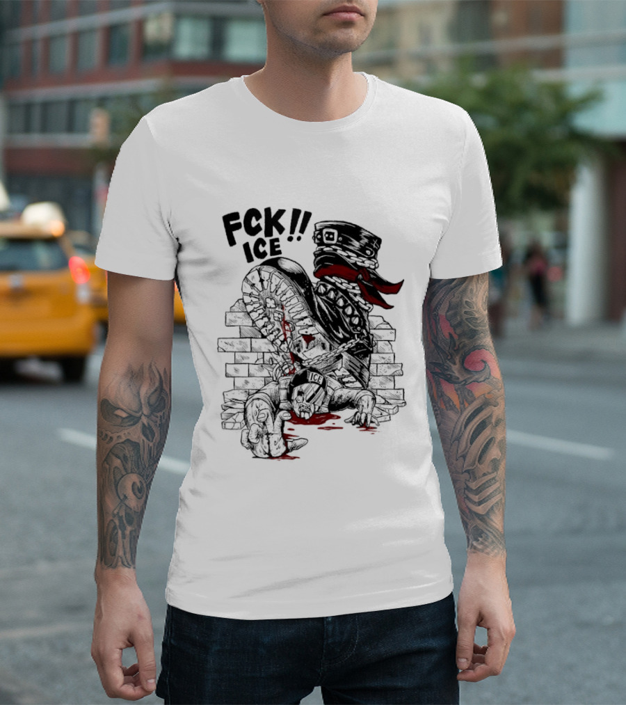 Fck ICE Text With Ice Boot And Bricks T-Shirt
