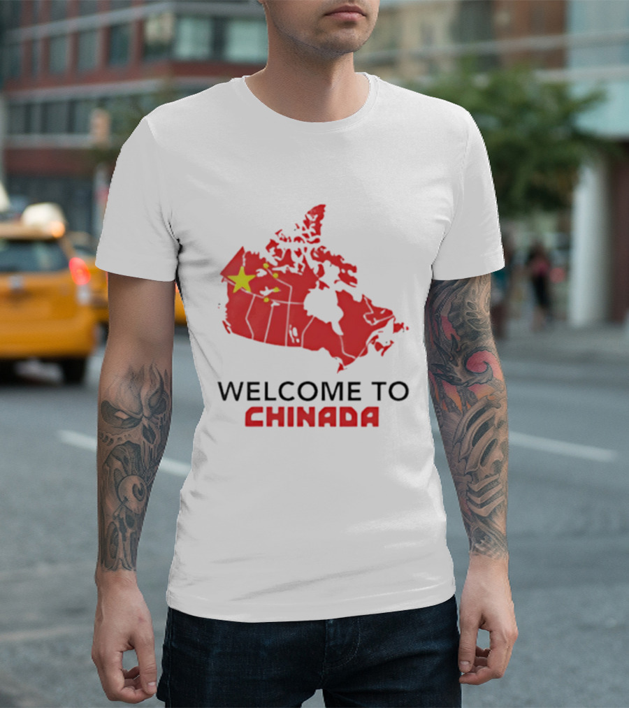 Welcome To Chinada Canada Map Redesign With Bold Text And Yellow Stars T-Shirt