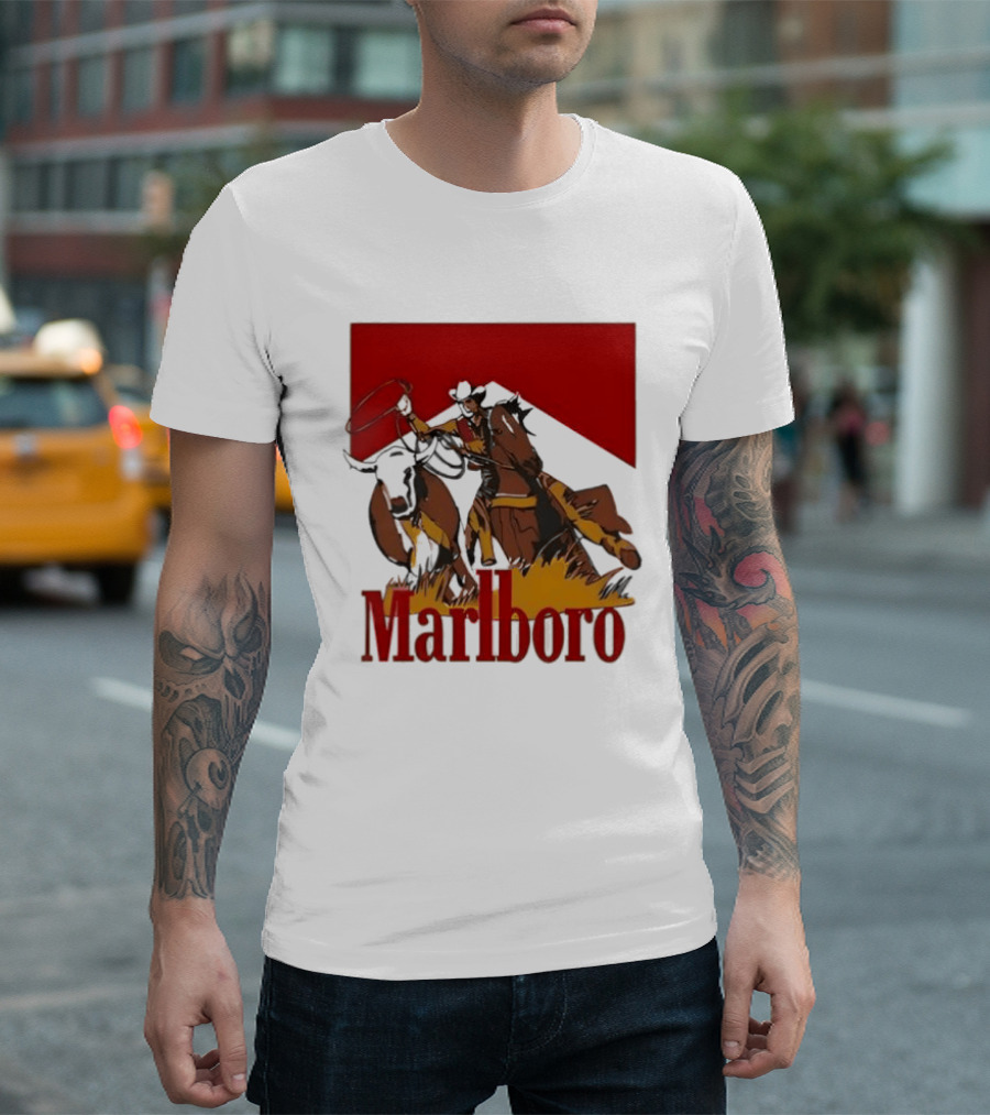 Marlboro Cowboy With Lasso Riding Horse Rugged Outdoors Adventure T-Shirt