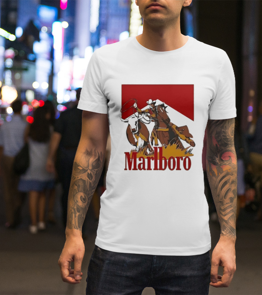 Marlboro Cowboy With Lasso Riding Horse Rugged Outdoors Adventure T-Shirt