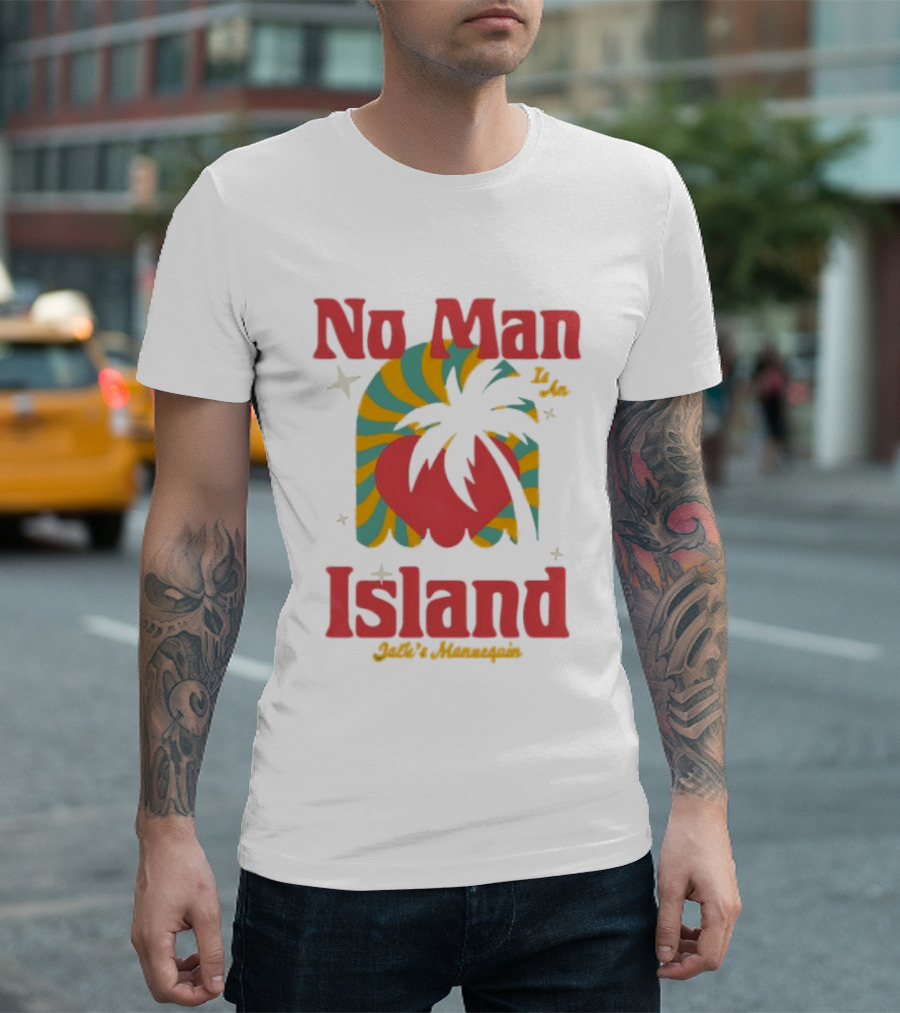 No Man Is An Island Jack's Mannequin Beachy Palm Tree Striped Heart Retro Vibes T-Shirt
