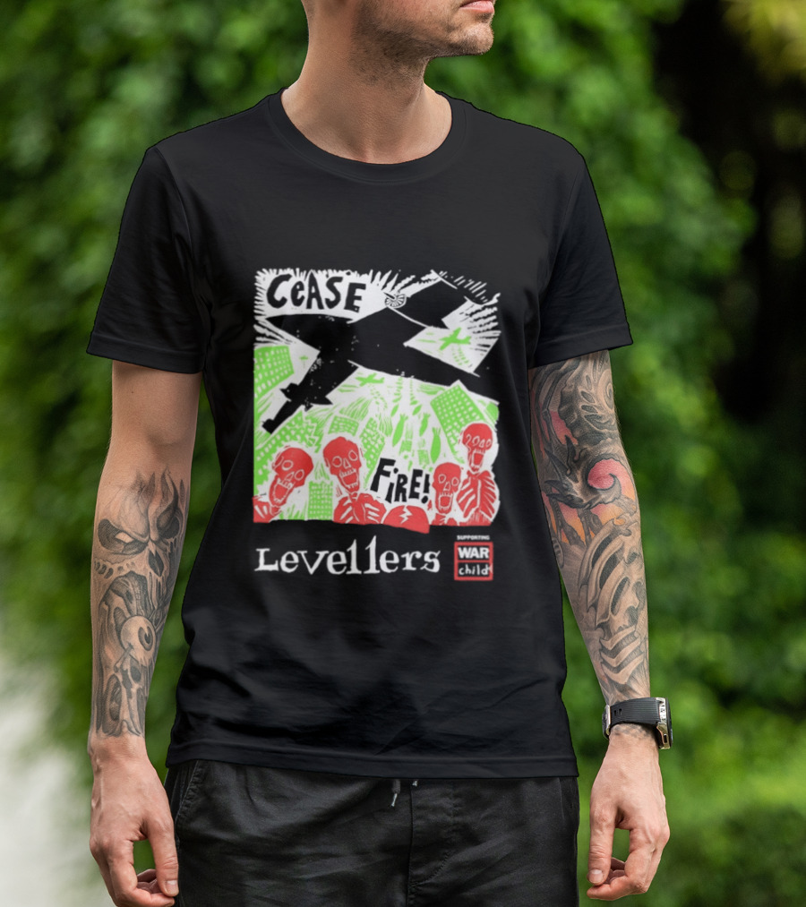Cease Fire Levellers Red Skeletons Urban Scene T-Shirt