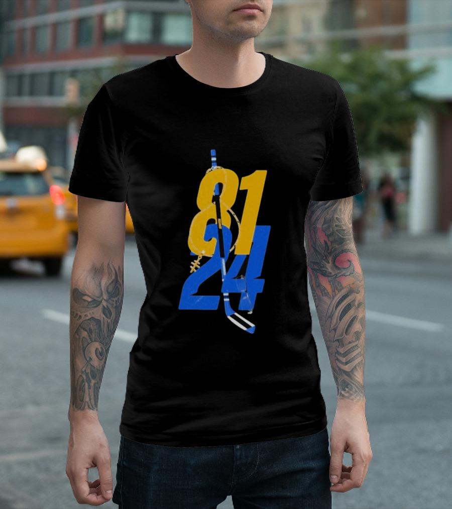 Ilya Rozanov 81 Shane Hollander 24 Hockey Stick Yellow Blue Numbers T-Shirt