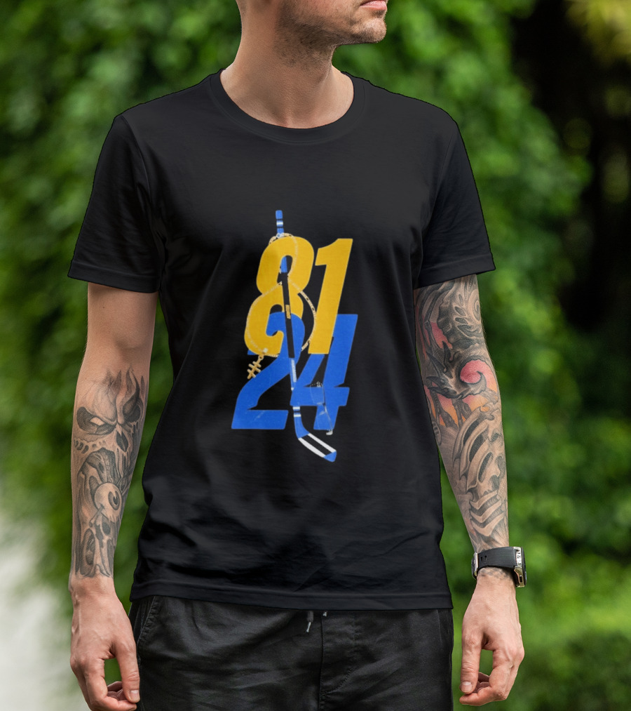 Ilya Rozanov 81 Shane Hollander 24 Hockey Stick Yellow Blue Numbers T-Shirt