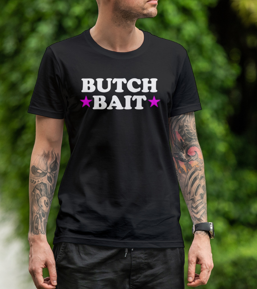 Butch Bait Stars Bold Text Pink Highlights T-Shirt