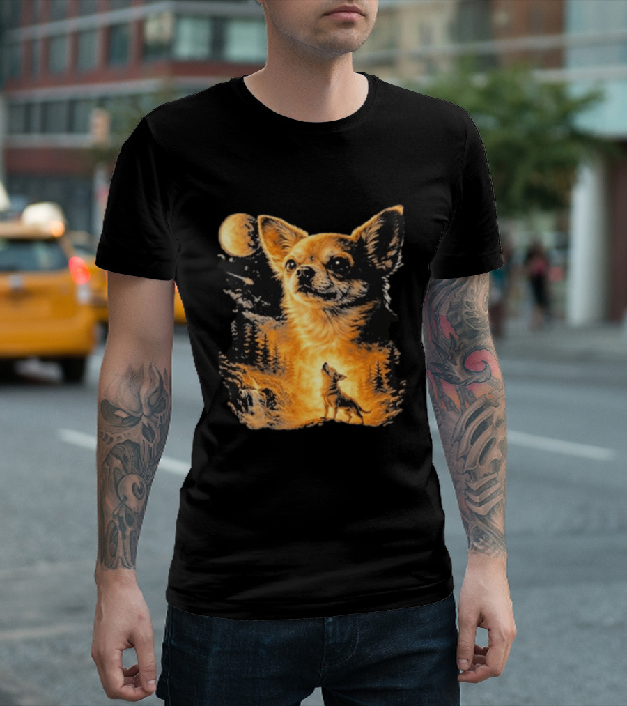 Chihuahua Wolf Moon Forest Scene T-Shirt