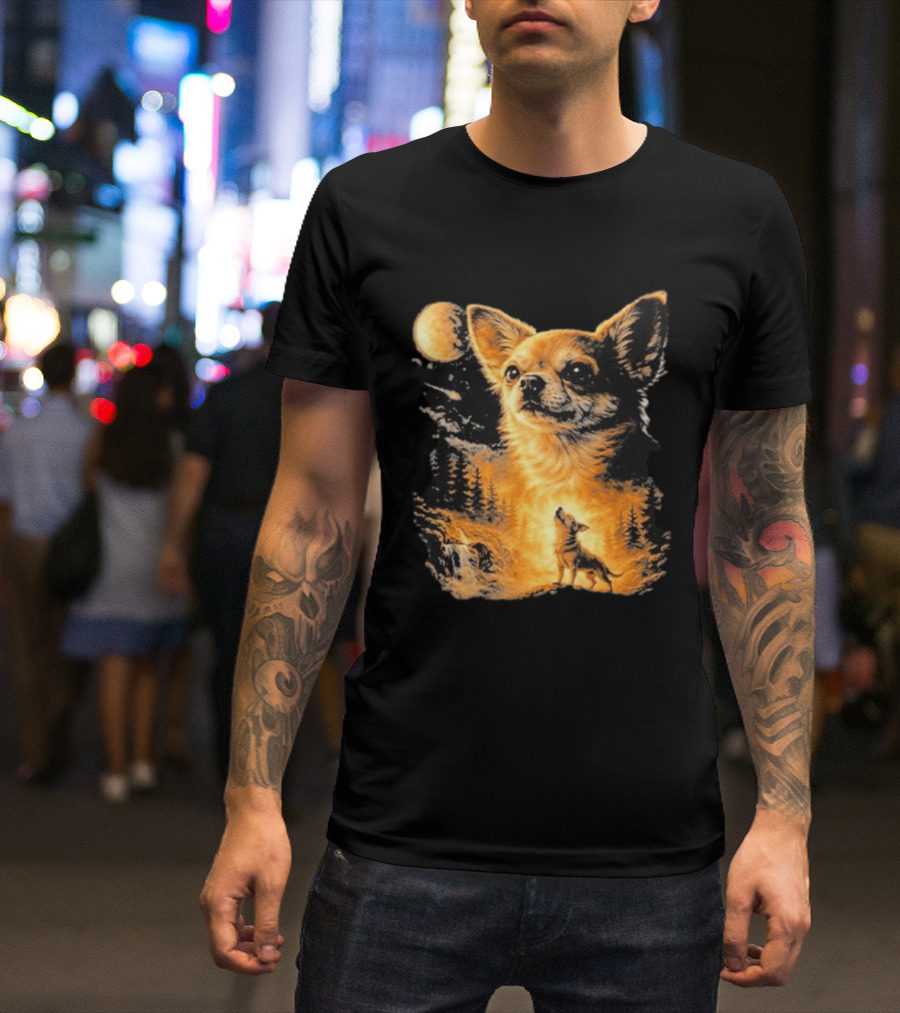 Chihuahua Wolf Moon Forest Scene T-Shirt