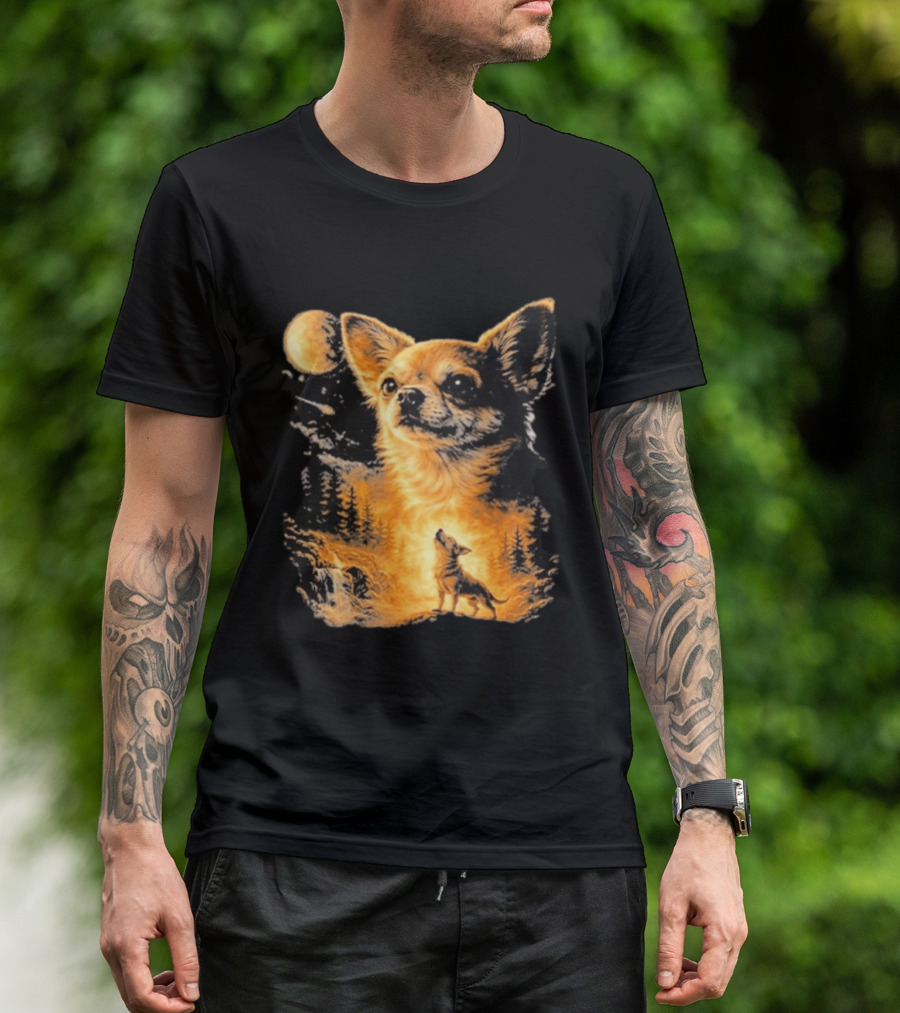 Chihuahua Wolf Moon Forest Scene T-Shirt