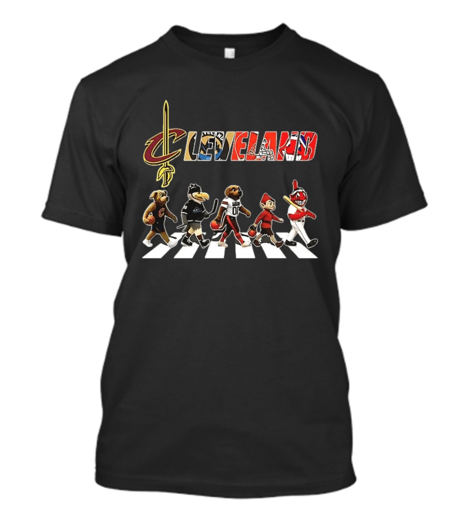 Cleveland Browns Guardians Monsters Cavaliers Charge Crossing Road T-Shirt