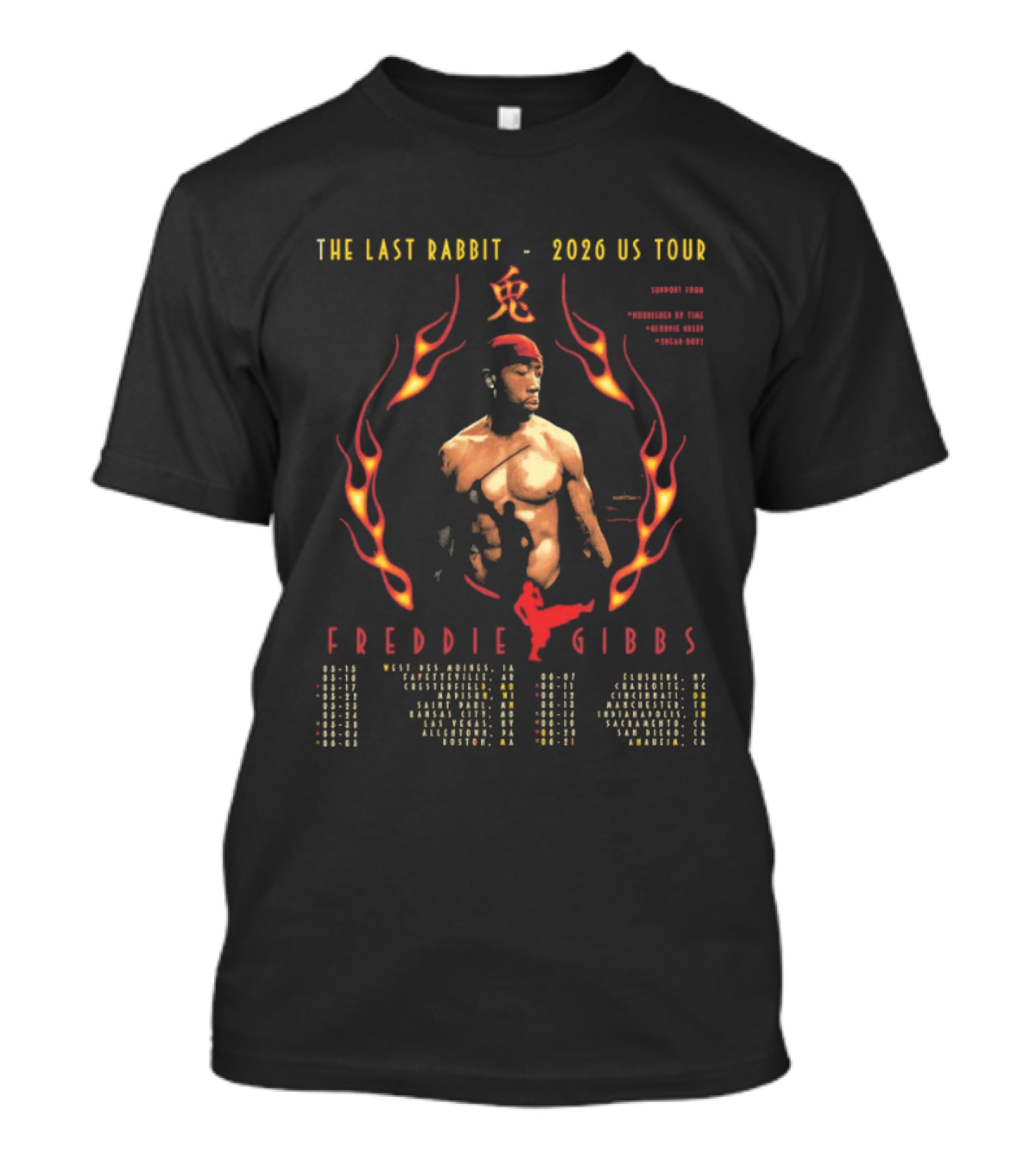 The Last Rabbit 2026 US Tour Freddie Gibbs Flames T-Shirt
