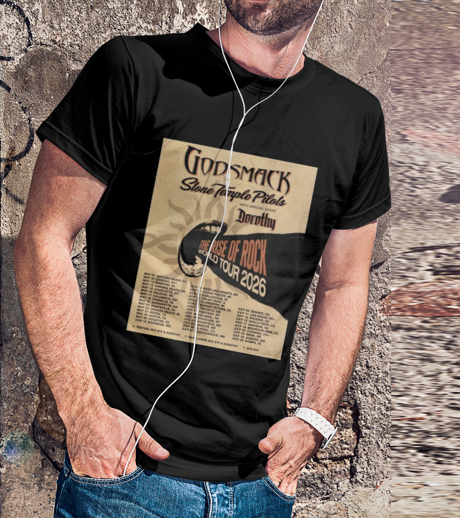 Godsmack Stone Temple Pilots Dorothy The Rise Of Rock World Tour 2026 Schedule T-Shirt