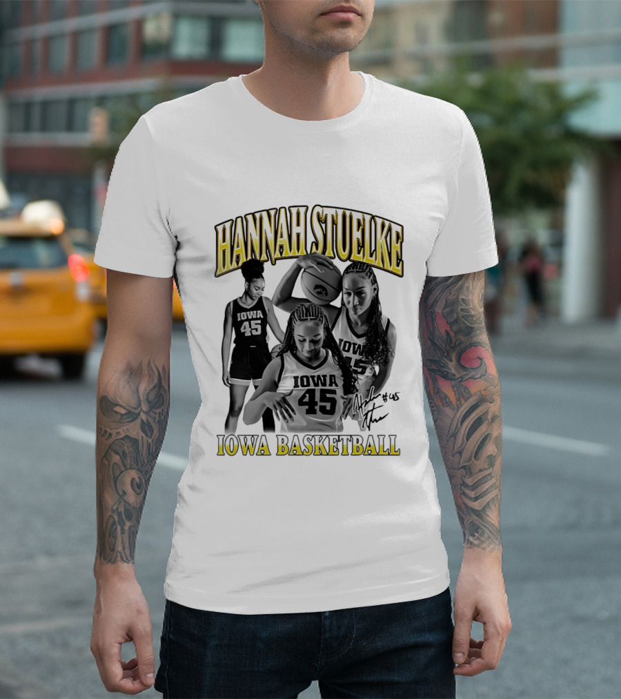 Hannah Stuelke Iowa Basketball #45 Player Collage T-Shirt