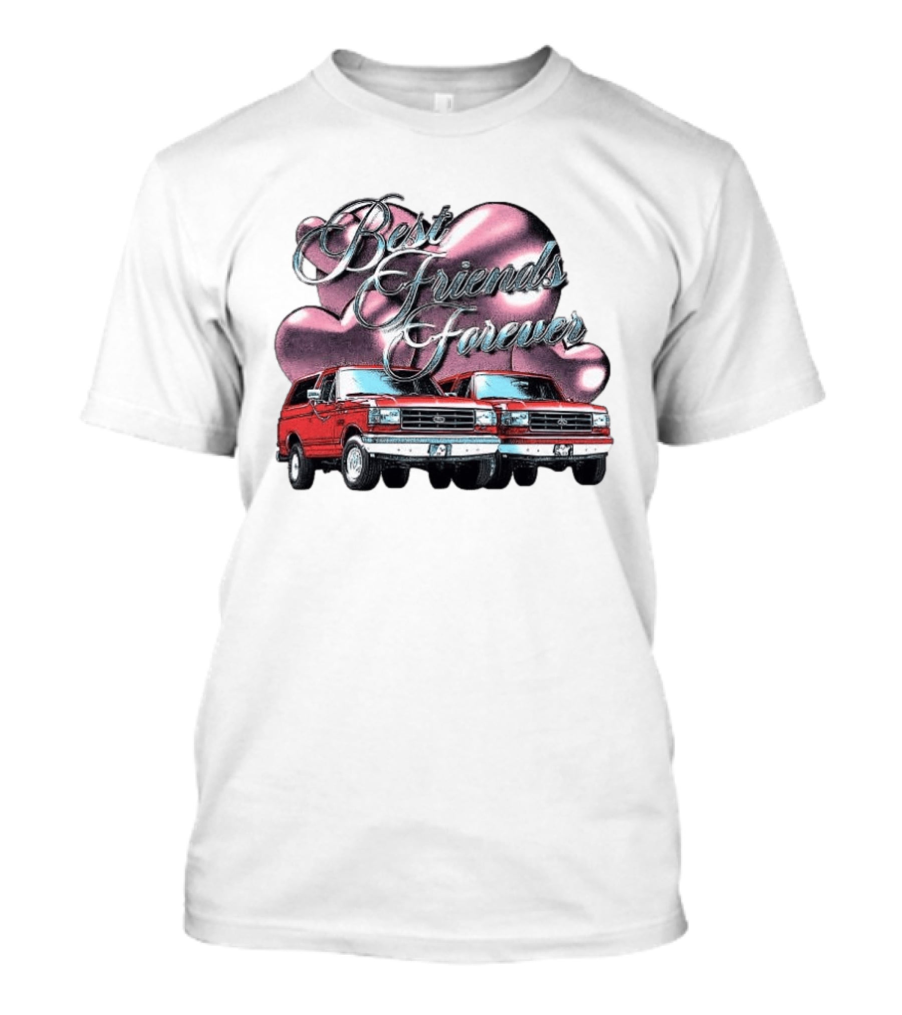 Best Friends Forever Classic Ford Cars With Pink Heart T-Shirt