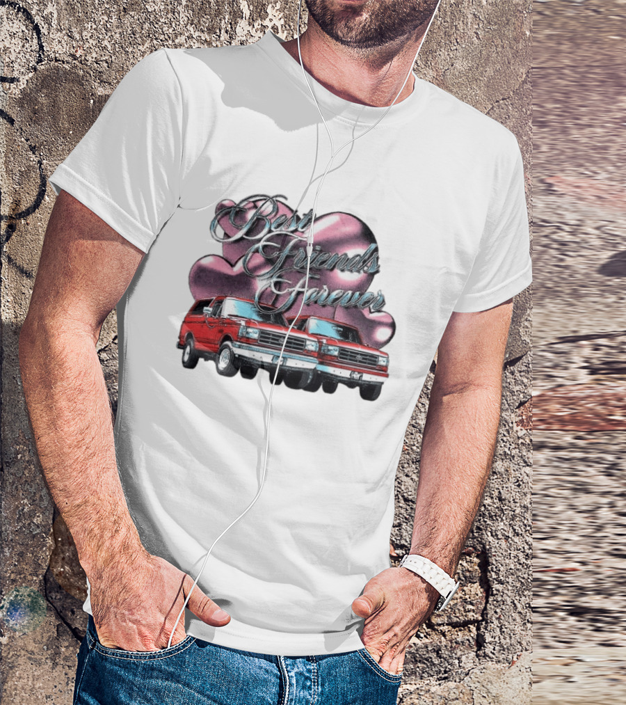 Best Friends Forever Classic Ford Cars With Pink Heart T-Shirt