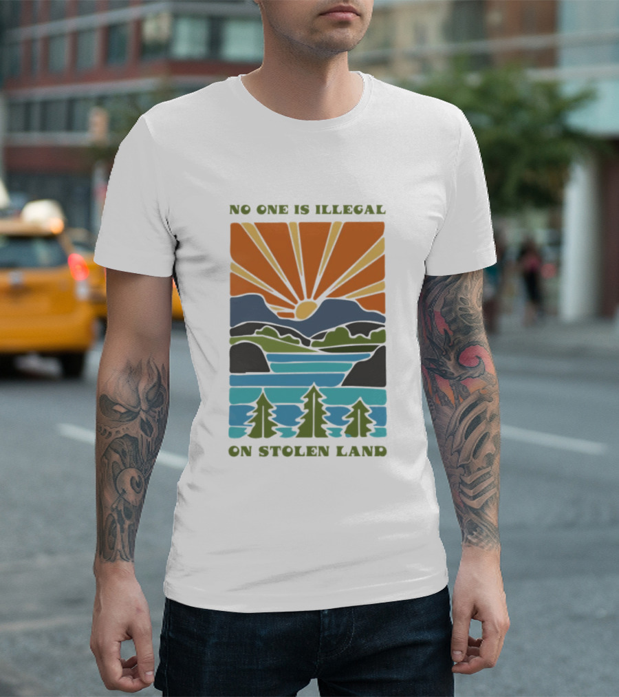 Billie Eilish No One Is Illegal On Stolen Land Sunset Scenic Mountains And Forest T-Shirt