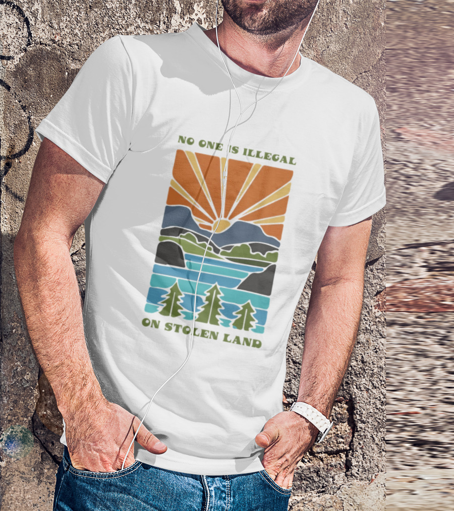 Billie Eilish No One Is Illegal On Stolen Land Sunset Scenic Mountains And Forest T-Shirt