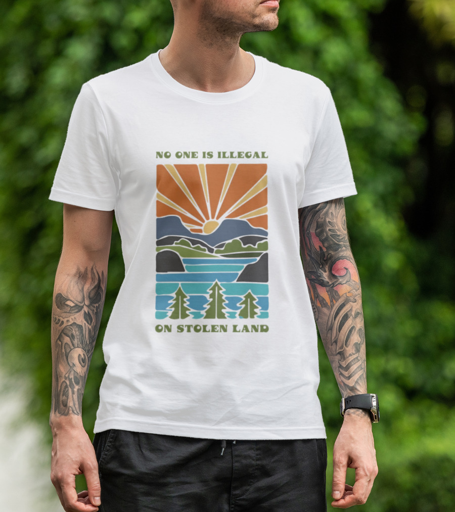 Billie Eilish No One Is Illegal On Stolen Land Sunset Scenic Mountains And Forest T-Shirt