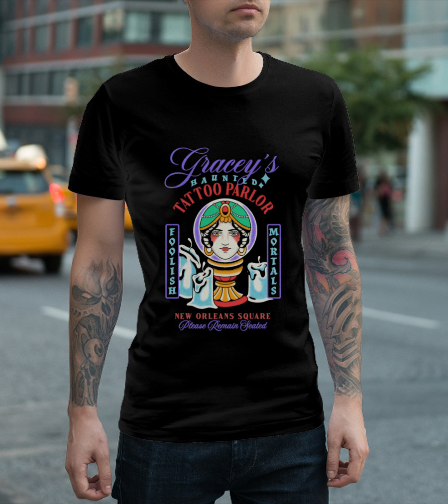 Gracey's Haunted Tattoo Parlor Leota Variant Foolish Mortals New Orleans Square T-Shirt