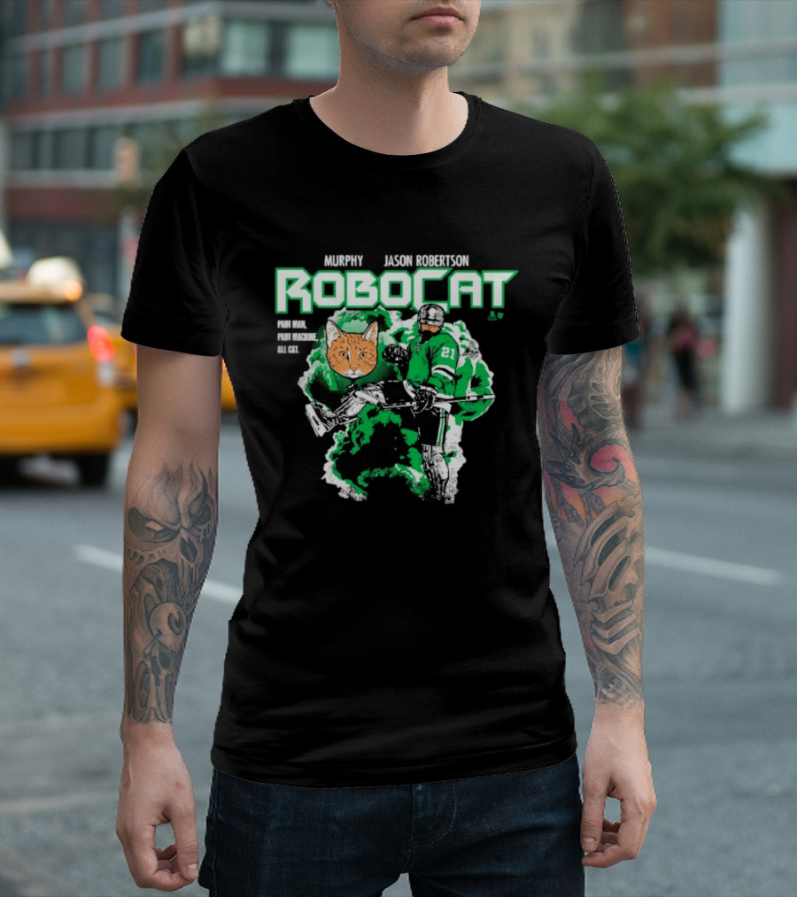 Jason Robertson RoboCat Hockey Player With Cat Head T-Shirt