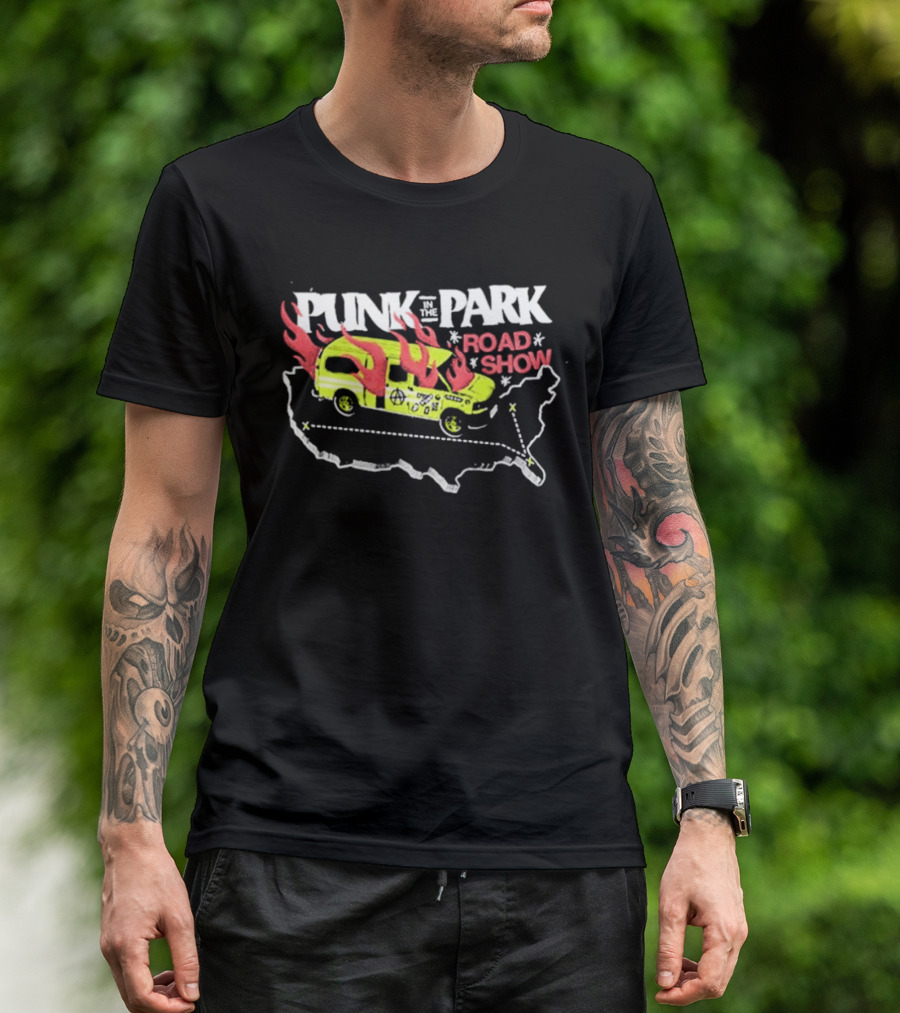 Punk In The Park Road Show 2026 Flaming Van USA Map Tour T-Shirt